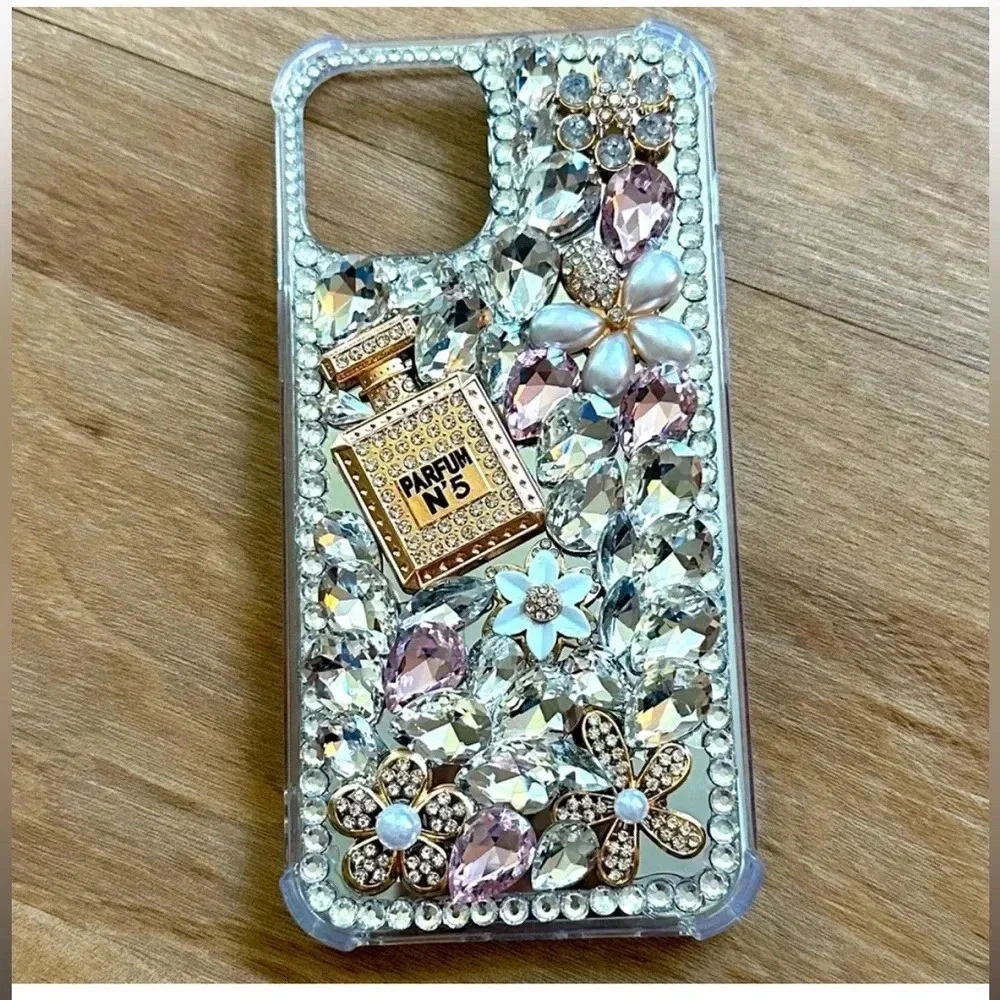 BLING IPHONE 12 PROMAX CASE BEAUTIFUL JEWELED BEDAZZLED PRETTY CHANEL - Picture 1 of 2